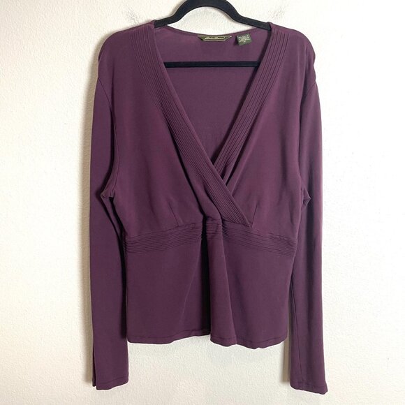 Eddie Bauer Womens XL Purple V Neck Long Sleeve Shirt Stretch Top - Picture 5 of 9